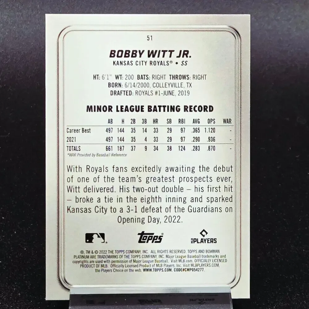 Bobby Witt Jr. Crusade Gold Bowman Platinum RC Kansas City Royals Star